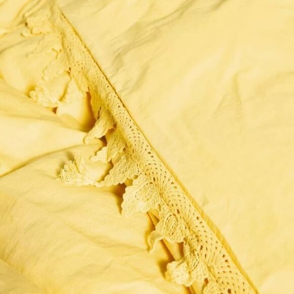 Anthropologie Lime Yellow Scalloped Crochet Pair King Shams Linen Cotton - Picture 3 of 6